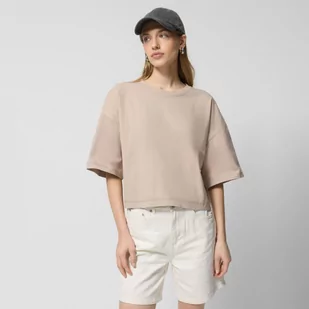 Damski t-shirt basic Outhorn OTHWSS24TTSHF1485 - beżowy - Koszulki sportowe damskie - miniaturka - grafika 1