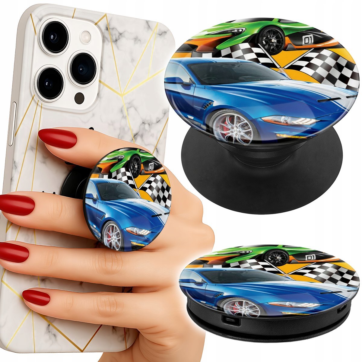Uchwyt do telefonu Popsocket na palce/stojak DLA DZIECI SAMOCHODY WYŚCIGOWE