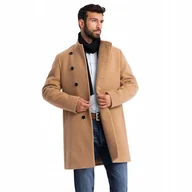 Płaszcze męskie - Męski płaszcz z wysokim kołnierzem jasnobrązowy V4 OM-COWC-0120 XL - miniaturka - grafika 1