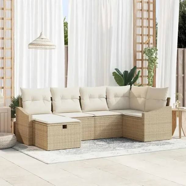 Zestaw Sof Ogrodowych z Schowkami, Rattan, Beżowy, 6 Osób