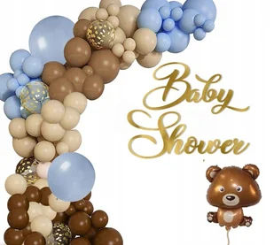 BALONY ŁUK dekoracje MIŚ baner BABY SHOWER ZŁOTY - Baby shower i roczek - miniaturka - grafika 1