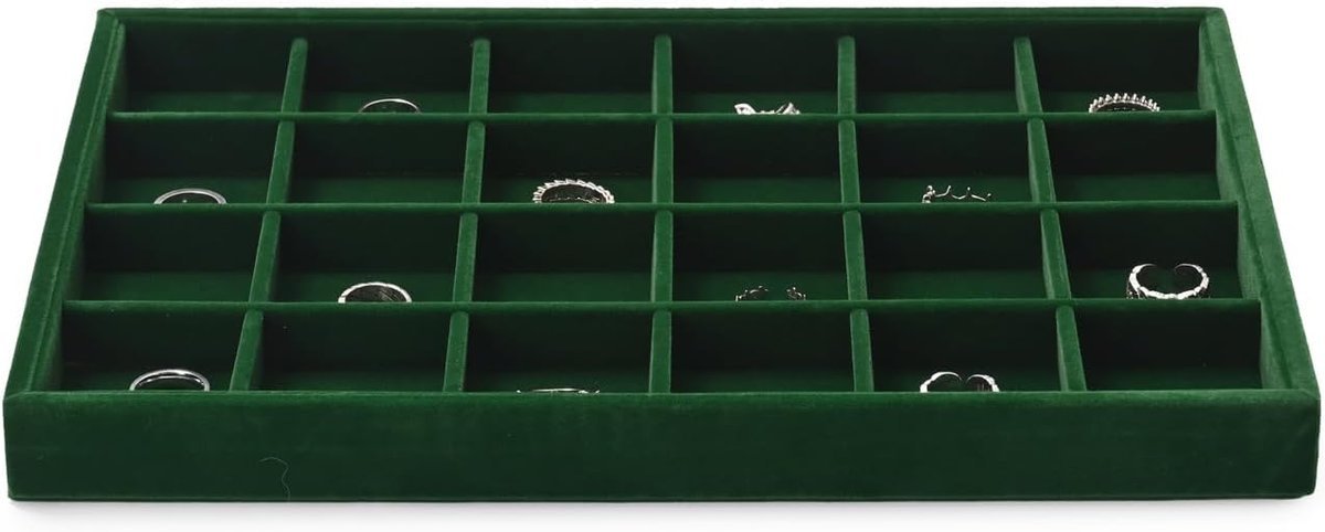 Organizer na Biżuterię Tacka 24 Przegródki Ekspozytor Ciemnozielony
