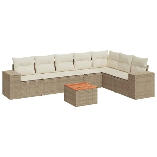 Zestaw mebli ogrodowych modułowych beżowy z poduszkami, rattan PE, 62x62x
