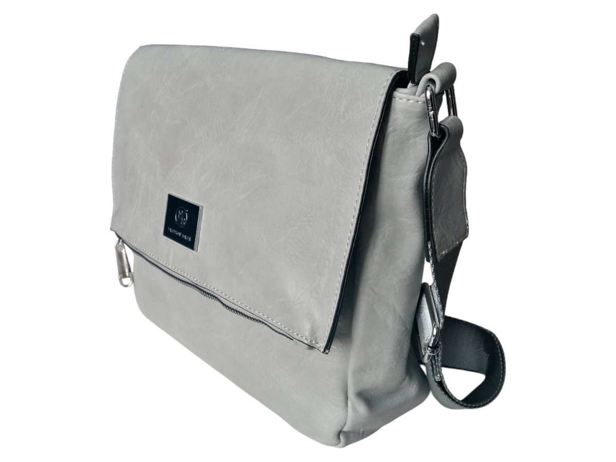 Klasyczna Damska Listonoszka - Szara Torebka Na Ramię Z Szerokim Paskiem