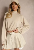 Bluzy damskie - Beżowa Krótka Bluza ze Stójką Benola - miniaturka - grafika 1