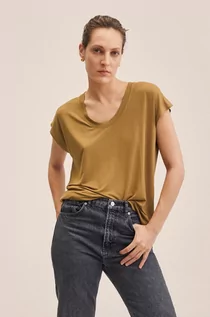 Koszulki i topy damskie - Mango t-shirt damski kolor brązowy - grafika 1