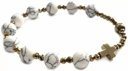 Różaniec na rękę biały howlit, hematyt 8723 - Biżuteria religijna - miniaturka - grafika 1