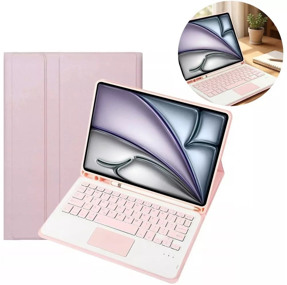 4kom.pl Etui i KLAWIATURA touchpad do iPad Air 11 M3 2025 / Air 11 M2 2024 GEN 7, 6, różowe