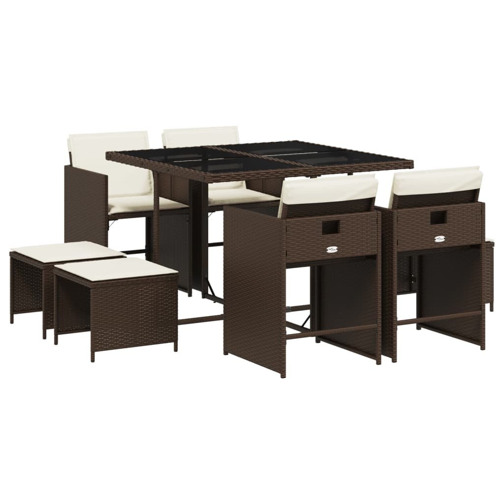 vidaXL 9-częściowy ogrodowy zestaw jadalniany z poduszkami z brązowego polirattanu