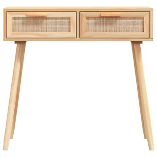 Stolik konsolowy, brązowy, 80x30x75 cm, lita sosna i rattan Lumarko! - Konsole i sekretarzyki - miniaturka - grafika 4