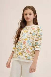 Bluzy damskie - Mango Kids Kids bluza bawełniana dziecięca Flowers kolor biały wzorzysta - grafika 1