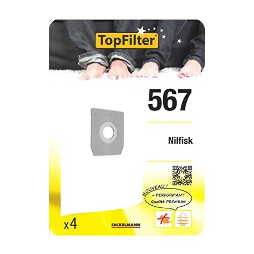 TopFilter 64567 Zestaw 4 worków do odkurzacza Nilfisk, worek do odkurzacza, akcesoria do odkurzacza, włóknina polipropylenowa, guma, karton, 30 x 26 cm