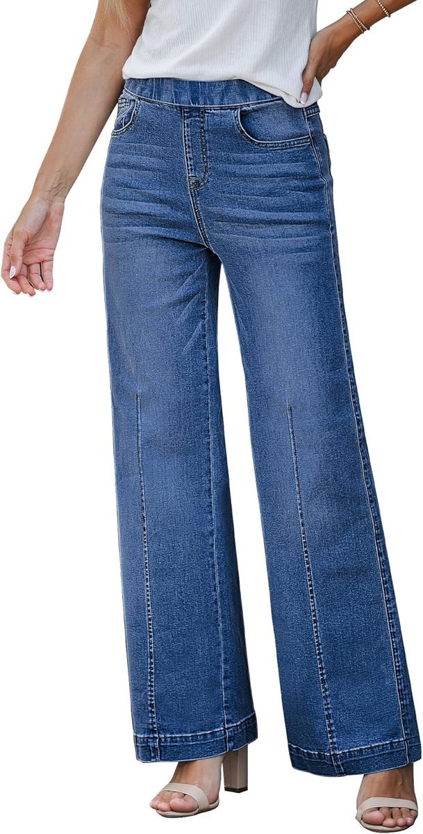 Jeansy Damskie Szerokie Nogawki Wysoki Stan Baggy Wygodne Niebieskie S