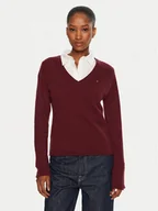 Swetry damskie - Tommy Hilfiger Sweter WW0WW43505 Bordowy Regular Fit - miniaturka - grafika 1
