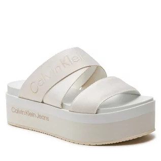 Klapki i japonki damskie - Klapki Calvin Klein Jeans Flatform Sandal Webbing In Mr YW0YW01361 Off White YBR - grafika 1