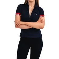 Koszulki i topy damskie - Koszulka damska Superdry Vintage Zippes S/S Polo granatowa z zamkiem-M - miniaturka - grafika 1