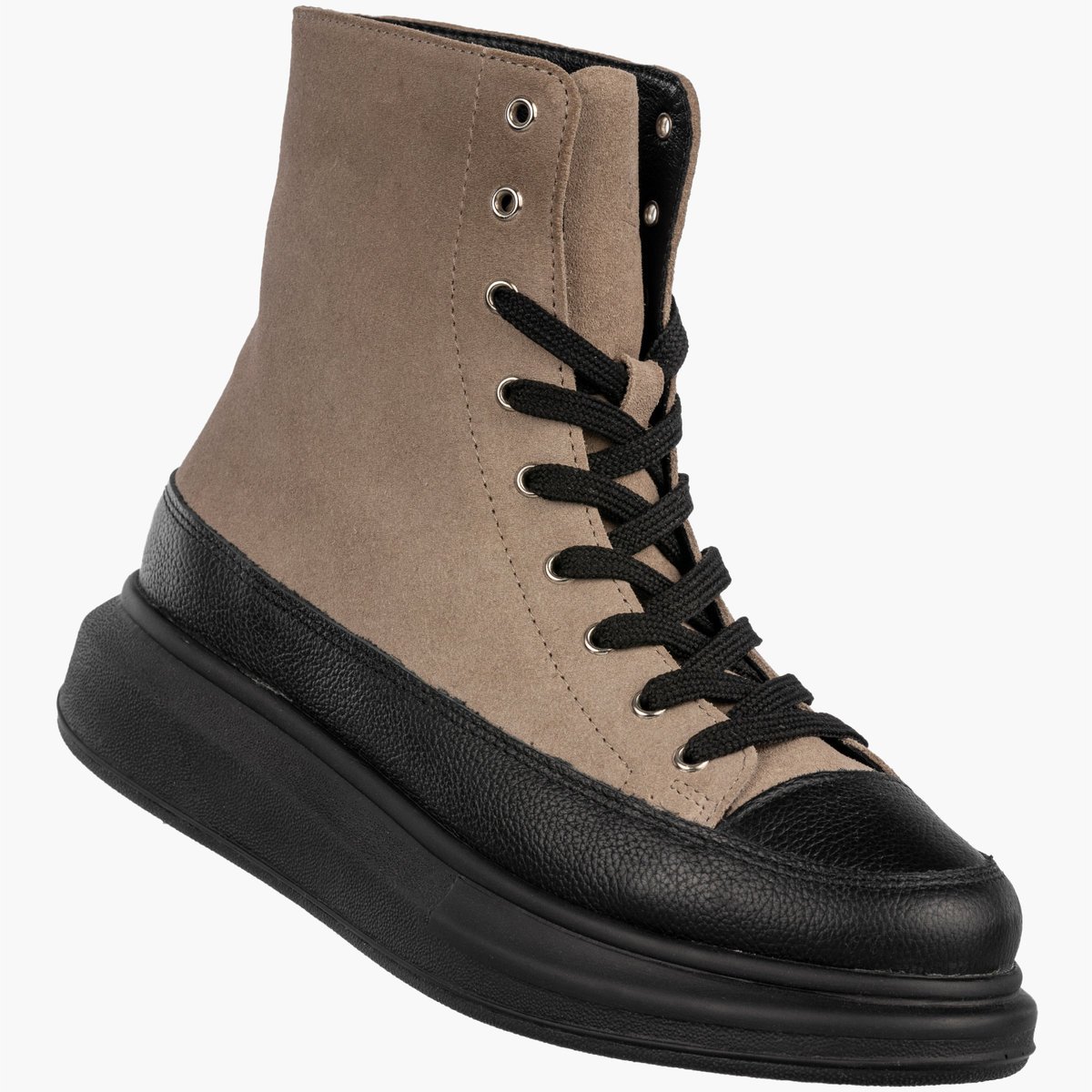 Trzewiki Damskie Skórzane Botki Wysokie Sznurowane Beżowe Ulmani 18542 Beżowy 37