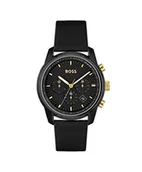 Zegarki męskie - BOSS Męski analogowy zegarek kwarcowy ze skórzanym paskiem 1514003, Czarny - miniaturka - grafika 1