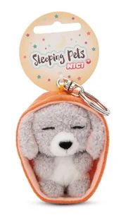 NICI 49991 Brelok Sleeping Pets pies pudel szary 8cm, koszyk pomarańczowy - Breloki - miniaturka - grafika 1