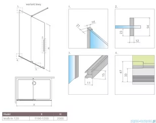 Radaway Furo Brushed Nickel kabina Walk-in 120x200cm lewa szczotkowany nikiel 10106638-91-01L/10110594-01-01 - Kabiny prysznicowe - miniaturka - grafika 2