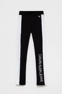 Spodnie i spodenki dla dziewczynek - Calvin Klein Jeans Calvin Klein Jeans legginsy dziecięce kolor czarny z nadrukiem - grafika 1