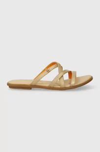 Tommy Hilfiger klapki skórzane TH STRAP FLAT SANDAL GOLD damskie kolor złoty FW0FW08068 - Klapki i japonki damskie - miniaturka - grafika 1