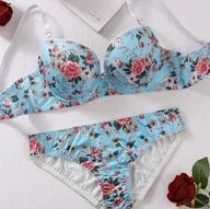 Komplety bielizny - Komplet bielizny z motywem kwiatów - Niebieski S - miniaturka - grafika 1