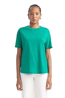 Koszulki i topy damskie - DeFacto Damska koszulka – klasyczna koszulka basic dla kobiet – wygodna koszulka dla kobiet, zielony, XS - grafika 1