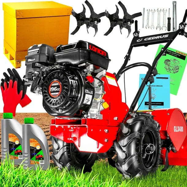 Glebogryzarka spalinowa Cedrus GLX480 Loncin 6,5KM 48cm +pług koła metalowe