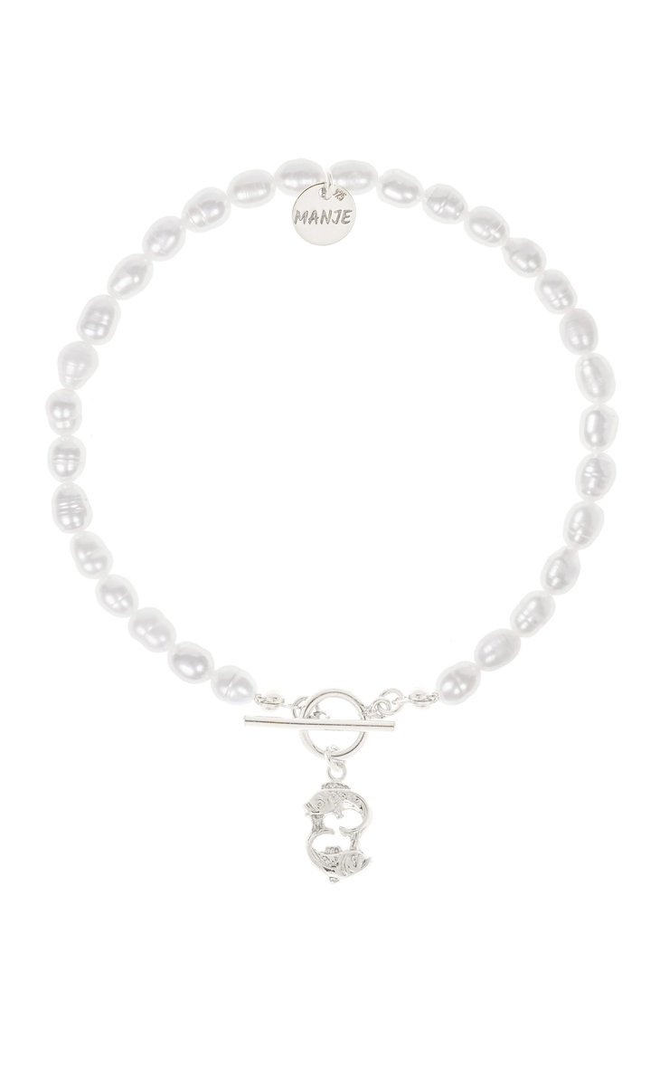 Bransoletka z pereł ze srebrnym znakiem zodiaku Ryby 18 cm