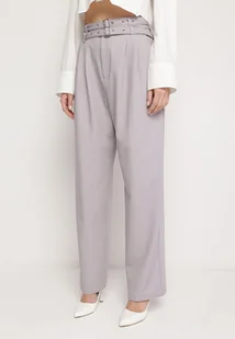 Szare Garniturowe Spodnie z Wysokim Stanem z Dwoma Paskami na Klamry Ankleada - Spodnie damskie - miniaturka - grafika 1