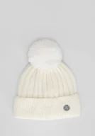 Czapki damskie - Czapka damska zimowa z pomponem ecru - miniaturka - grafika 1