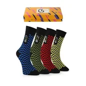 Skarpetki męskie - CREA SOCKS, kolorowe skarpetki w KRATKĘ, w pudełku prezentowym, 4 pary, 41/46 - miniaturka - grafika 1