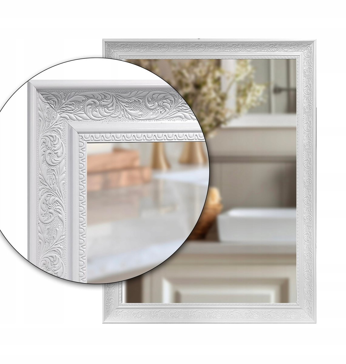 Lustro łazienkowe 120x60 w białej ornamentowej ramie odpornej na wilgoć u42