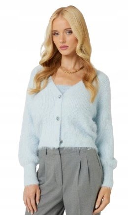 GUESS NIEBIESKI SWETER DAMSKI Z DEKOLTEM V I OZDOBNYMI GUZIKAMI S GNA