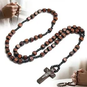 Naszyjniki - RÓŻANIEC DREWNIANY brązowy z krzyżykiem pasyjnym do codziennej modlitwy - miniaturka - grafika 1