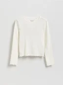 Bluzki dla dziewczynek - Reserved - Bawełniana koszulka w prążek - złamana biel - miniaturka - grafika 1