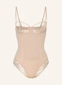 Body - Calvin Klein Body Z Fiszbinami Sensual Stretch Lace Z Efektem Modelującym beige - miniaturka - grafika 1