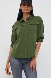 Koszule damskie - Pepe Jeans koszula damska kolor zielony relaxed z kołnierzykiem klasycznym - grafika 1