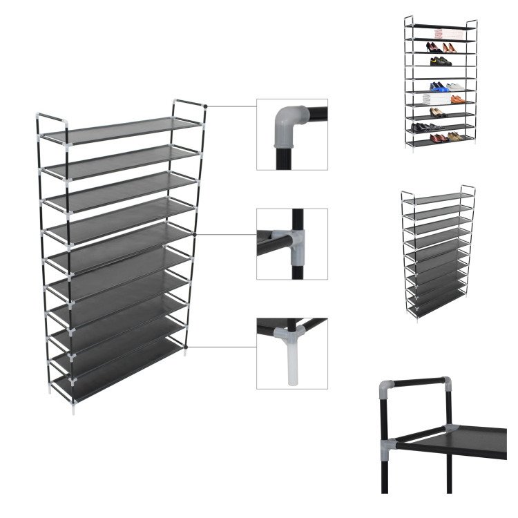 vidaXL Stojak na buty z 10 półkami z metalu i włókniny czarny - Stojaki i szafki na buty