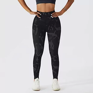 EULLA Legginsy damskie z wysokim stanem, moro, sportowe legginsy damskie, długie z brzoskwiniowym podnoszeniem bioder, spodnie sportowe, spodnie do jogi, treningu, na co dzień, czarny, S - Legginsy - miniaturka - grafika 1