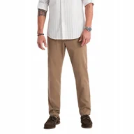 Spodnie męskie - Męskie spodnie chino REGULAR FIT - ciemnobeżowe V2 OM-PACP-0184 XXL - miniaturka - grafika 1