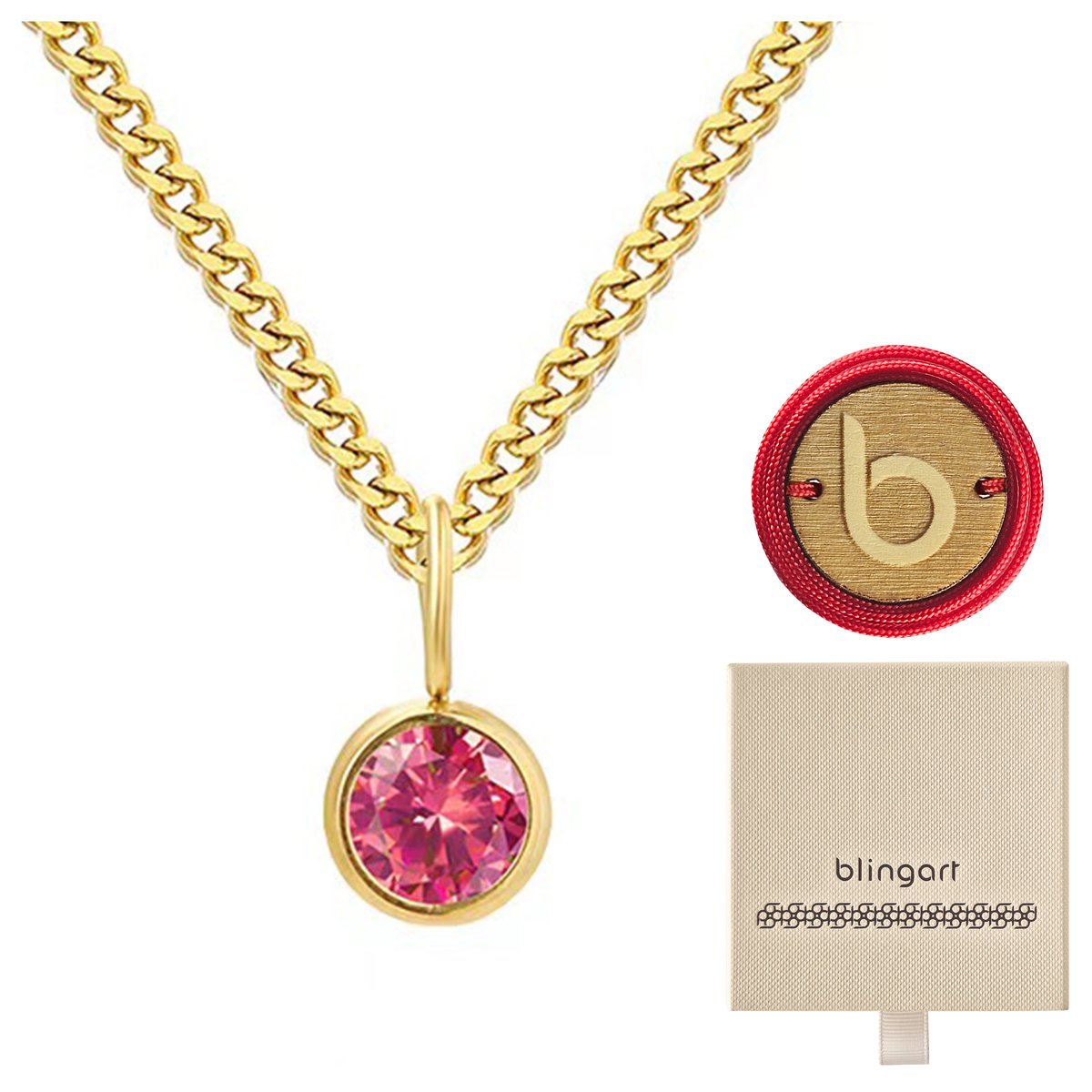 Naszyjnik damski pozłacany rubin kamień urodzinowy Lipiec stal BLINGART