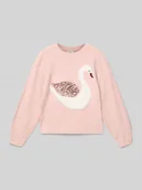 Swetry dla dziewczynek - Sweter z dzianiny o kroju regular fit ze wstawkami - miniaturka - grafika 1