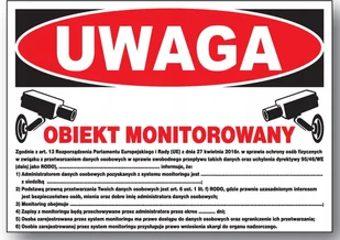 UWAGA obiekt monitorowany RODO tablica 250x350 znak informacyjny BHP płyta LIBRES POLSKA SP - Akcesoria BHP - miniaturka - grafika 1