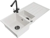 Zlewozmywaki z baterią - Mexen Andres zlewozmywak granitowy 1,5-komorowy z ociekaczem i baterią kuchenną Duero, biały - 6515-20-671600-70 - miniaturka - grafika 1