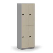 Szafki biurowe - Drewniana szafka skrytkowa, 4 schowki, zamek mechaniczny z kodem, szary/brzoza - miniaturka - grafika 1