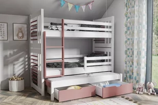 Łóżko piętrowe KUK III 180x80 białe/różowe - POLECA nas aż 98% klientów - ZAMÓW (91 822 80 56) - Łóżka dla dzieci i młodzieży - miniaturka - grafika 1