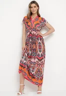 Sukienki - Pomarańczowa Sukienka Maxi w Stylu Boho z Elastycznej Wiskozy Arnevia - miniaturka - grafika 1