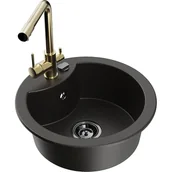 Zlewozmywaki z baterią - Mexen Diego zlewozmywak granitowy 1-komorowy z baterią kuchenną Duero, czarny/złoty metalik - miniaturka - grafika 1